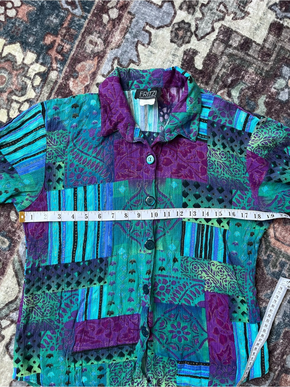 Women’s Vintage Teal, Purple & Black Button Front Shirt Size M fit - Picture 8 of 8